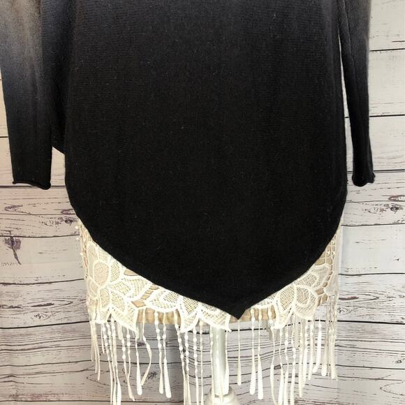 C By Bloomingdale's Dip Dyed Cashmere Asymmetrical Sweater black tan size XS - Picture 3 of 11